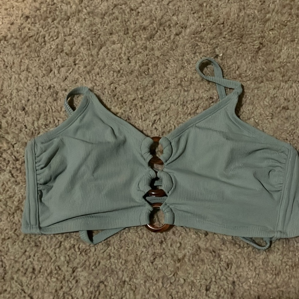 Green and tortoise ring lace up swim top
